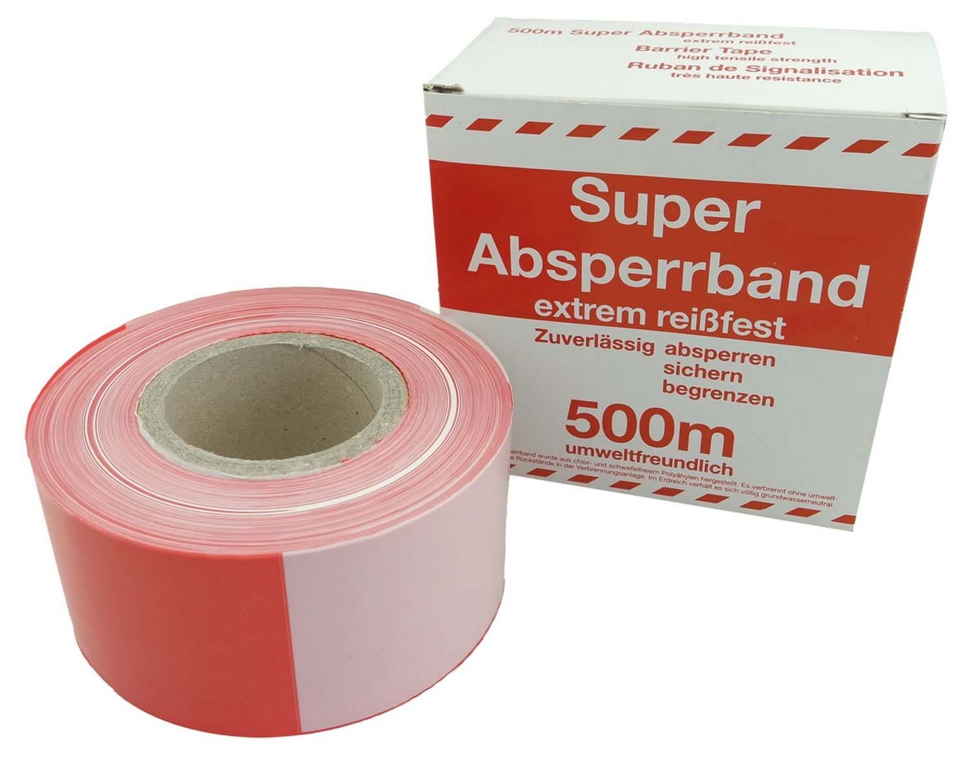 varivendo Klebeband Folien-Absperrband rot-weiß 80mmx500m (Rolle, 1-St., Absperrband) austellenabsperrband Abrollkarton Absicherungsband Warnband von varivendo