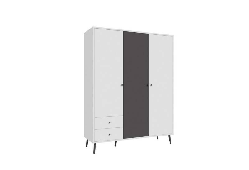 Kleiderschrank Harllson 3 Türen, 2 Schübe, Weiss / Wolfram grau - 154,2x201,7x52,2 (BxHxT) von OTTO