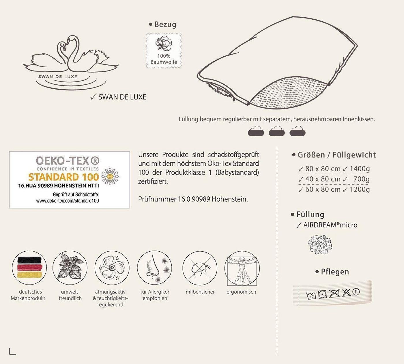 Kopfkissen 2-er PackKopfkissen Air Softfill Collection SWAN DE LUXE 40x80 Bezug, Füllung: 100% Polyester Mikrofaser, mit Innenkissen, Vegane Alternative zu Daunen von OTTO