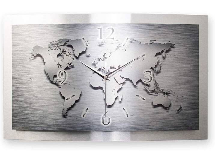 Kreative Feder Wanduhr 3D Designer-Wanduhr „Weltkarte“ aus gebürstetem Aluminium (3D-Wölbung; einzigartiges Zwei-Platten-Design; flüsterleises Uhrwerk) von OTTO