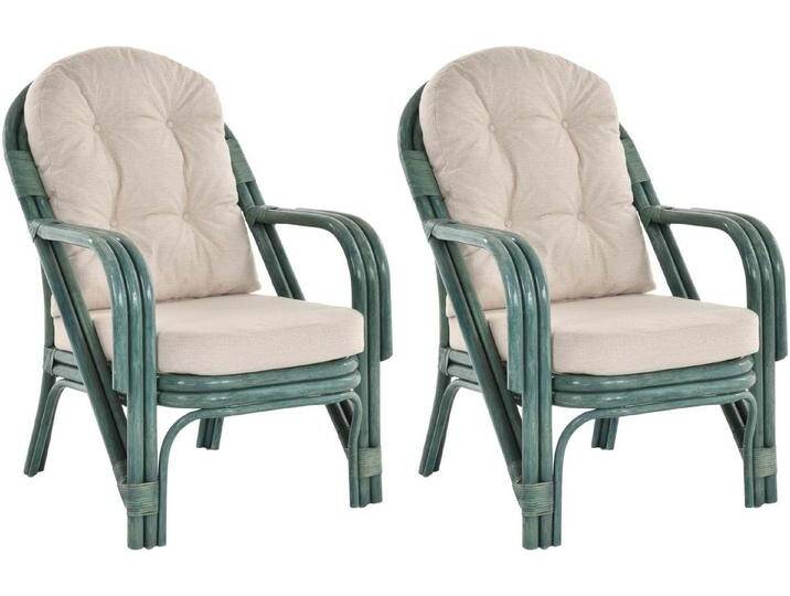 Krines Home Cocktailsessel 2er Set Rattansessel NIAM Rattan Wintergarten Cocktailsessel Sessel (2-er Set, 2-St), Rattanmöbel, blau grün, Blau-grün von OTTO