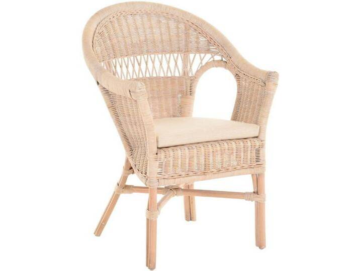 Krines Home Esszimmersessel Stapelbarer Rattansessel Wohnzimmer im Landhaus Stil Korbsessel Kissen, Flechtsessel echtes Rattan Sessel, weiß von OTTO