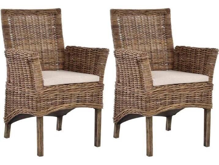 Krines Home Esszimmerstuhl 2er Set Esszimmerstuhl Rattanstuhl mit Armlehne Esszimmer Stühle Holz (2 St), aus Rattan Naturmaterial, mit Armlehnen, grau von OTTO