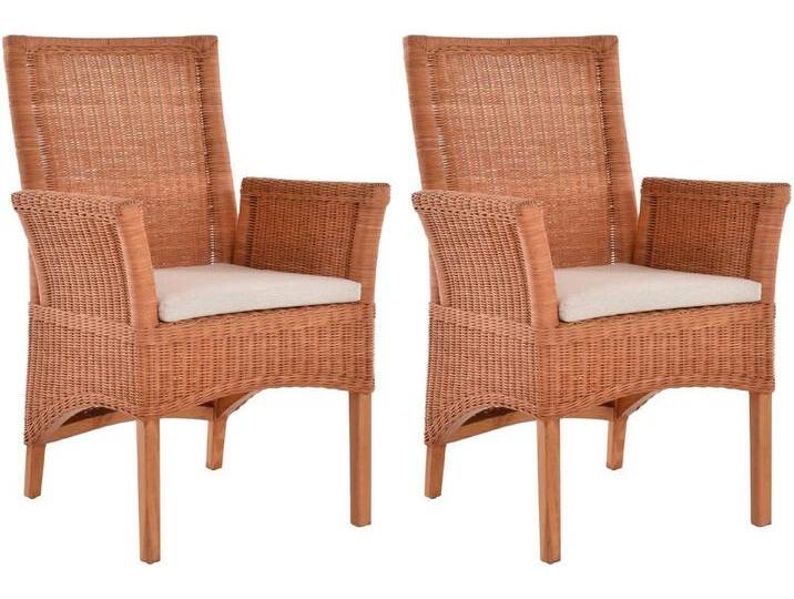 Krines Home Esszimmerstuhl 2er Set Esszimmerstuhl Rattanstuhl mit Armlehne Esszimmer Stühle Holz (2 St), aus Rattan Naturmaterial, mit Armlehnen von OTTO
