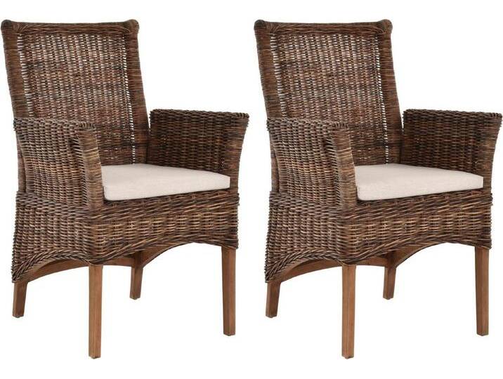 Krines Home Esszimmerstuhl 2er Set Esszimmerstuhl Rattanstuhl mit Armlehne Esszimmer Stühle Holz (2 St), aus Rattan Naturmaterial, mit Armlehnen von OTTO