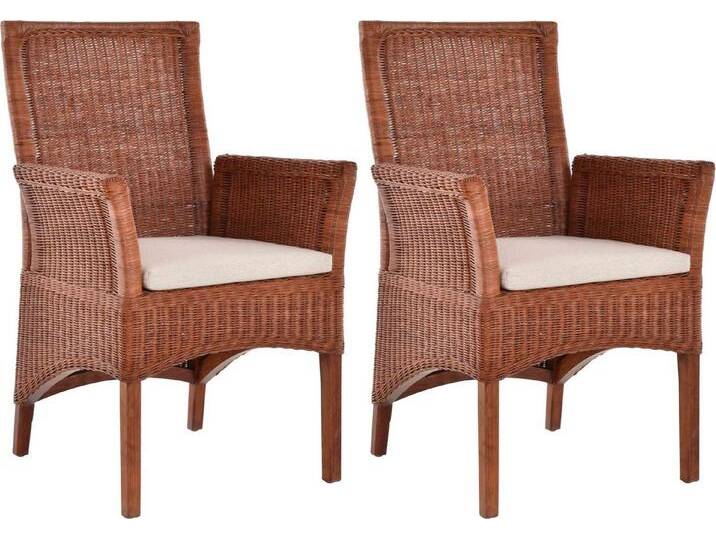Krines Home Esszimmerstuhl 2er Set Esszimmerstuhl Rattanstuhl mit Armlehne Esszimmer Stühle Holz (2 St), aus Rattan Naturmaterial, mit Armlehnen von OTTO