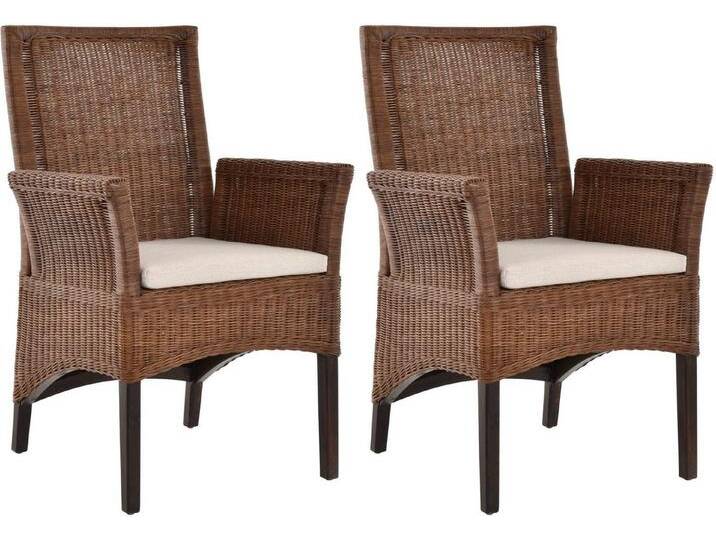 Krines Home Esszimmerstuhl 2er Set Esszimmerstuhl Rattanstuhl mit Armlehne Esszimmer Stühle Holz (2 St), aus Rattan Naturmaterial, mit Armlehnen von OTTO