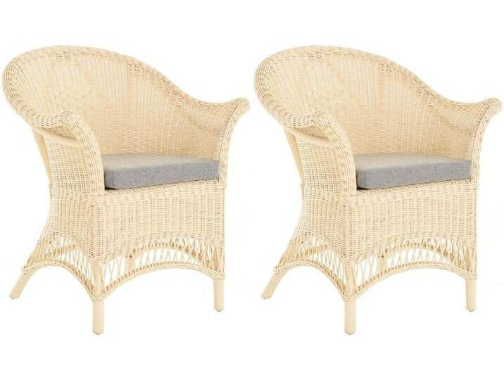 Krines Home Loungesessel 2er Set Extra breiter Rattansessel Landhaus Flechtsessel Wintergarten, Natur Rattan Sessel Korbsessel, weiß, Creme von OTTO