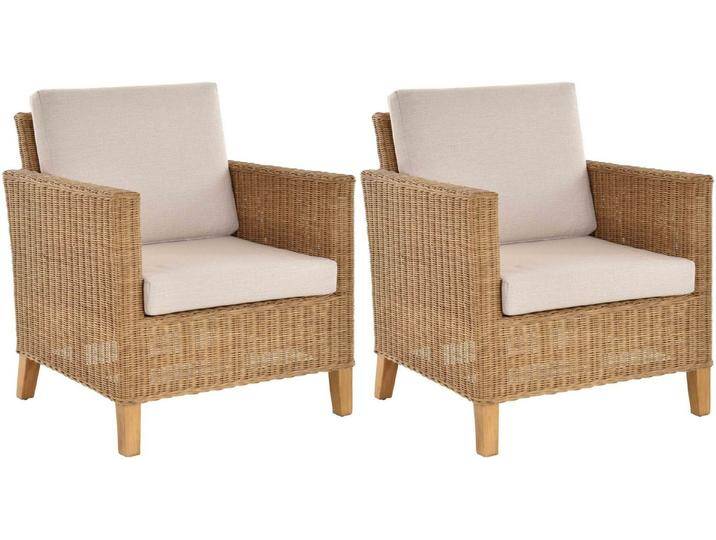 Krines Home Loungesessel 2er Set Rattansessel breit Wohnzimmer Lounge inkl. Polster Beige (2-St), Sessel aus echtem Rattan, beige von OTTO