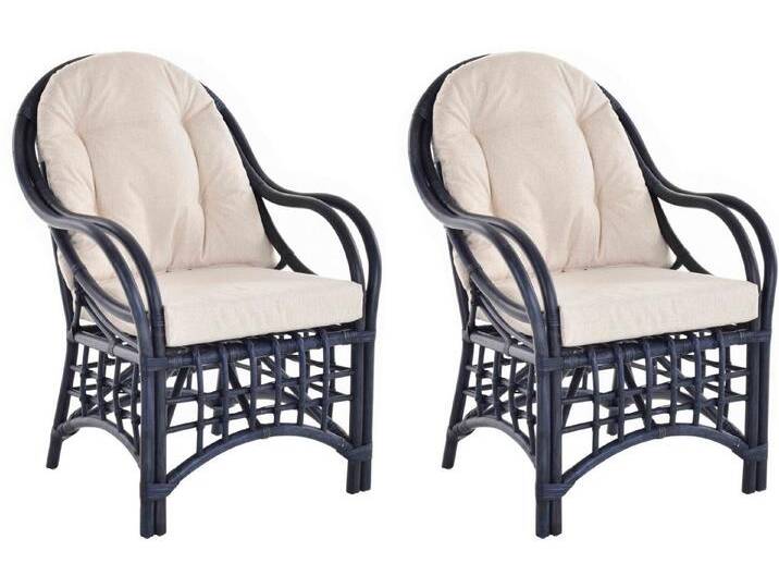 Krines Home Loungesessel 2er Set Wintergarten Rattansessel Natur Rattan Sessel Armlehnsessel (2 Sessel mit Armlehnen), Wohnzimmer Rattanmöbel, blau von OTTO