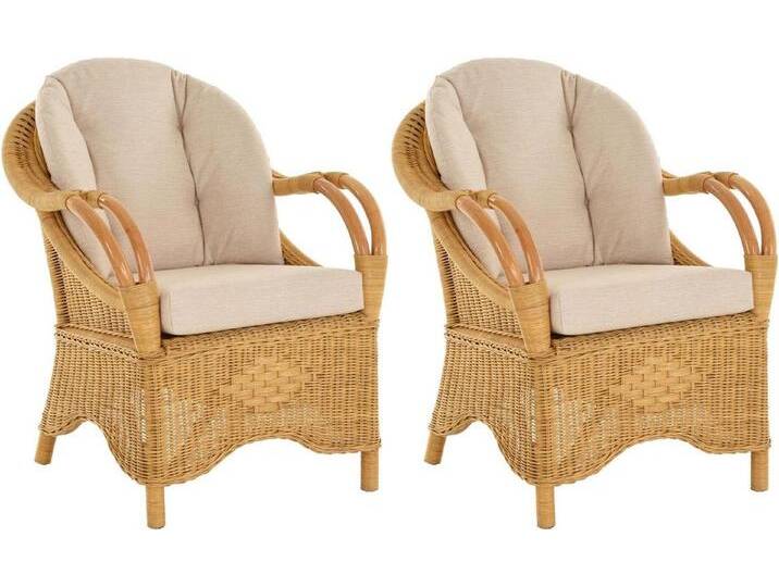 Krines Home Loungesessel 2er Set Wintergarten Rattansessel Natur Rattan Sessel Armlehnsessel (2 Sessel mit Armlehnen), Wohnzimmer Rattanmöbel, gelb von OTTO