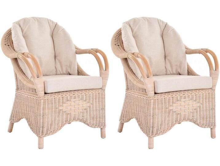 Krines Home Loungesessel 2er Set Wintergarten Rattansessel Natur Rattan Sessel Armlehnsessel (2 Sessel mit Armlehnen), Wohnzimmer Rattanmöbel, weiß von OTTO