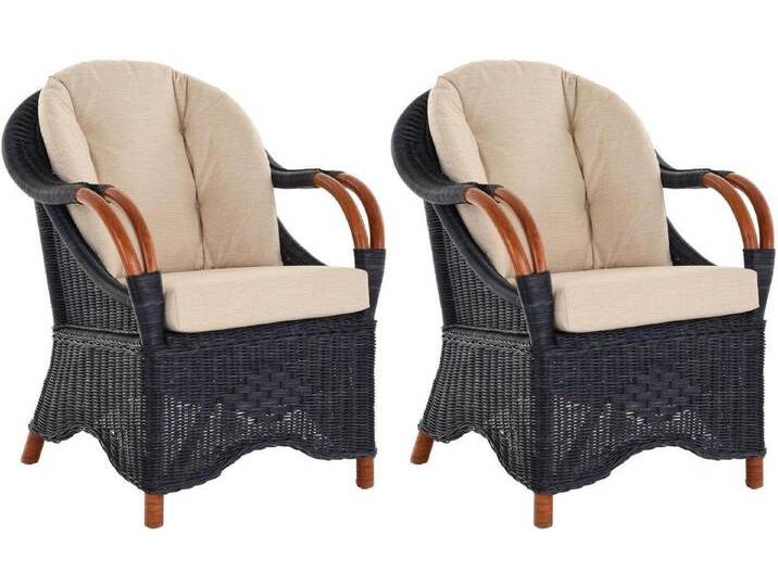 Krines Home Loungesessel 2er Set Wintergarten Rattansessel Natur Rattan Sessel Armlehnsessel (2 Sessel mit Armlehnen), Wohnzimmer Rattanmöbel von OTTO