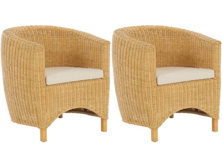 Krines Home Loungesessel Set/2 Rattan-Sessel Club/Wohnzimmersessel Clubsessel/Rattansessel, Lounge Holzblende, gelb, Honig von OTTO