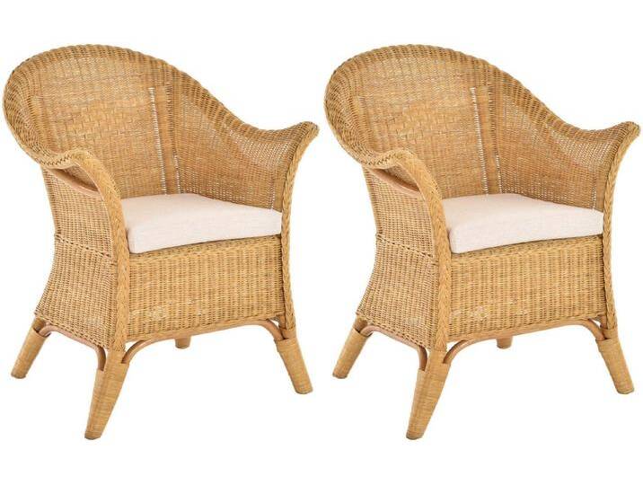 Krines Home Loungesessel Set/2 extra breiter Rattansessel Natur Rattanstuhl Lounge mit Kissen (Spar-Set), Flechtsessel Lounge Korbsessel, braun von OTTO