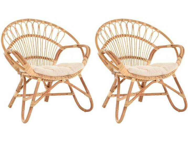 Krines Home Rattanstuhl Set/2 Korbsessel mediterran Lounge Rattansessel Natur Rattan (Tropic), Korbstuhl mit Armlehnen Wintergarten, beige von OTTO