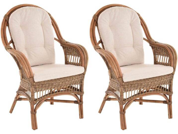 Krines Home Relaxsessel Set/2 Breite Rattan Wintergartensessel Finco Wintergarten Rattansessel (2-St., 2er-Set), hohe Rückenlehne, mit Armlehne, braun von OTTO