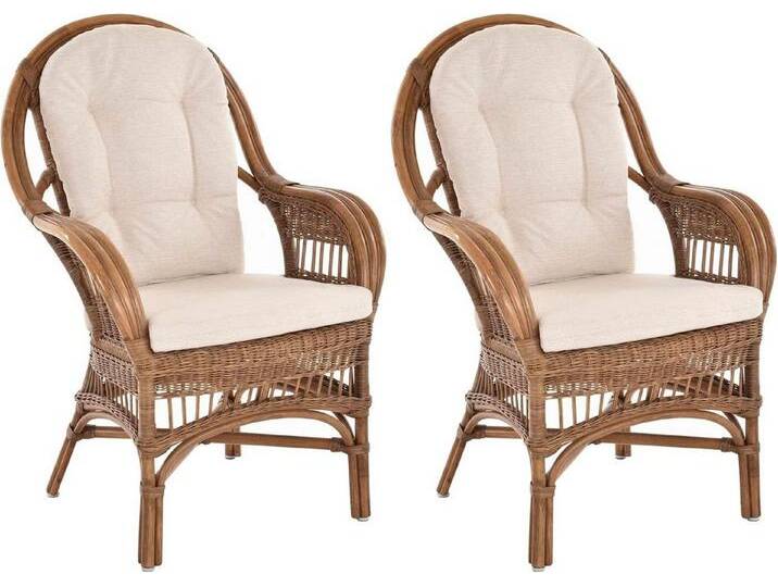 Krines Home Relaxsessel Set/2 Breite Rattan Wintergartensessel Finco Wintergarten Rattansessel (2-St., 2er-Set), hohe Rückenlehne, mit Armlehne, braun von OTTO