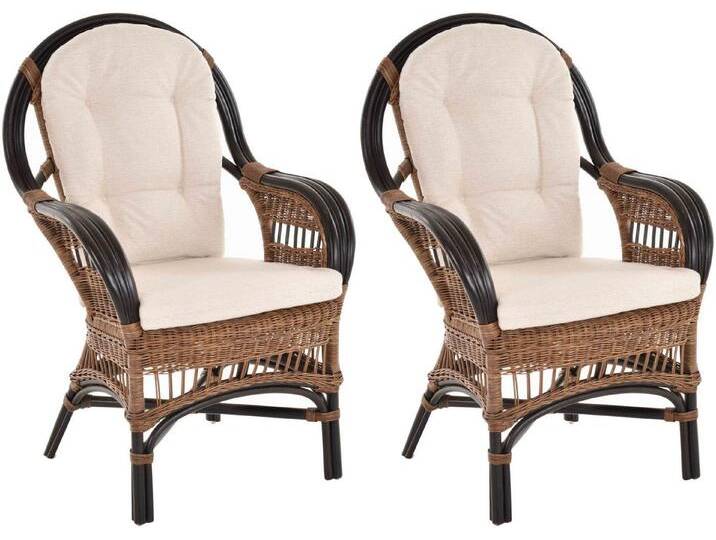 Krines Home Relaxsessel Set/2 Breite Rattan Wintergartensessel Finco Wintergarten Rattansessel (2-St., 2er-Set), hohe Rückenlehne, mit Armlehne, braun von OTTO