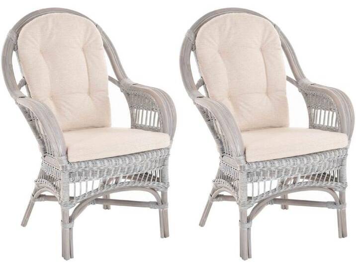 Krines Home Relaxsessel Set/2 Breite Rattan Wintergartensessel Finco Wintergarten Rattansessel (2-St., 2er-Set), hohe Rückenlehne, mit Armlehne, grau von OTTO