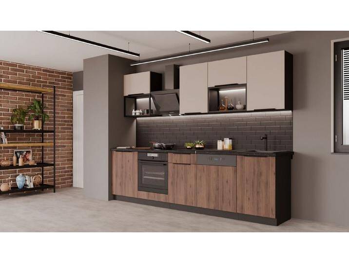 Küchen-Preisbombe Küchenzeile MONZA + ARONA BASIC LOFT 280 Küchenblock Küche Nußbaum Kaschmir, beige von OTTO