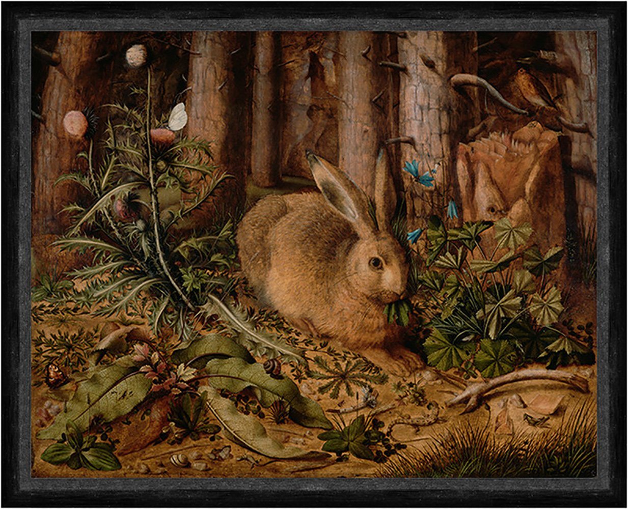 BillerAntik Kunstdruck A Hare in the Forest Hans Hoffmann Hase Wald Tiere Natur Löwenzahn Fak, (1 St) von BillerAntik
