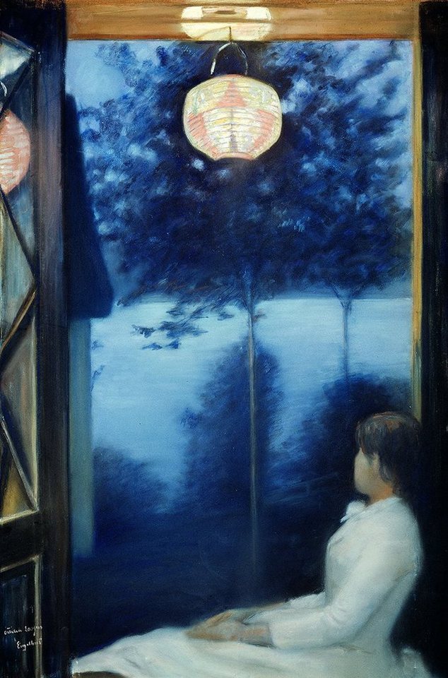 Kunstdruck A Japanese Lantern Oda Krohg Laterne Licht Lampe Nacht Fenster Abend B, (1 St) von OTTO