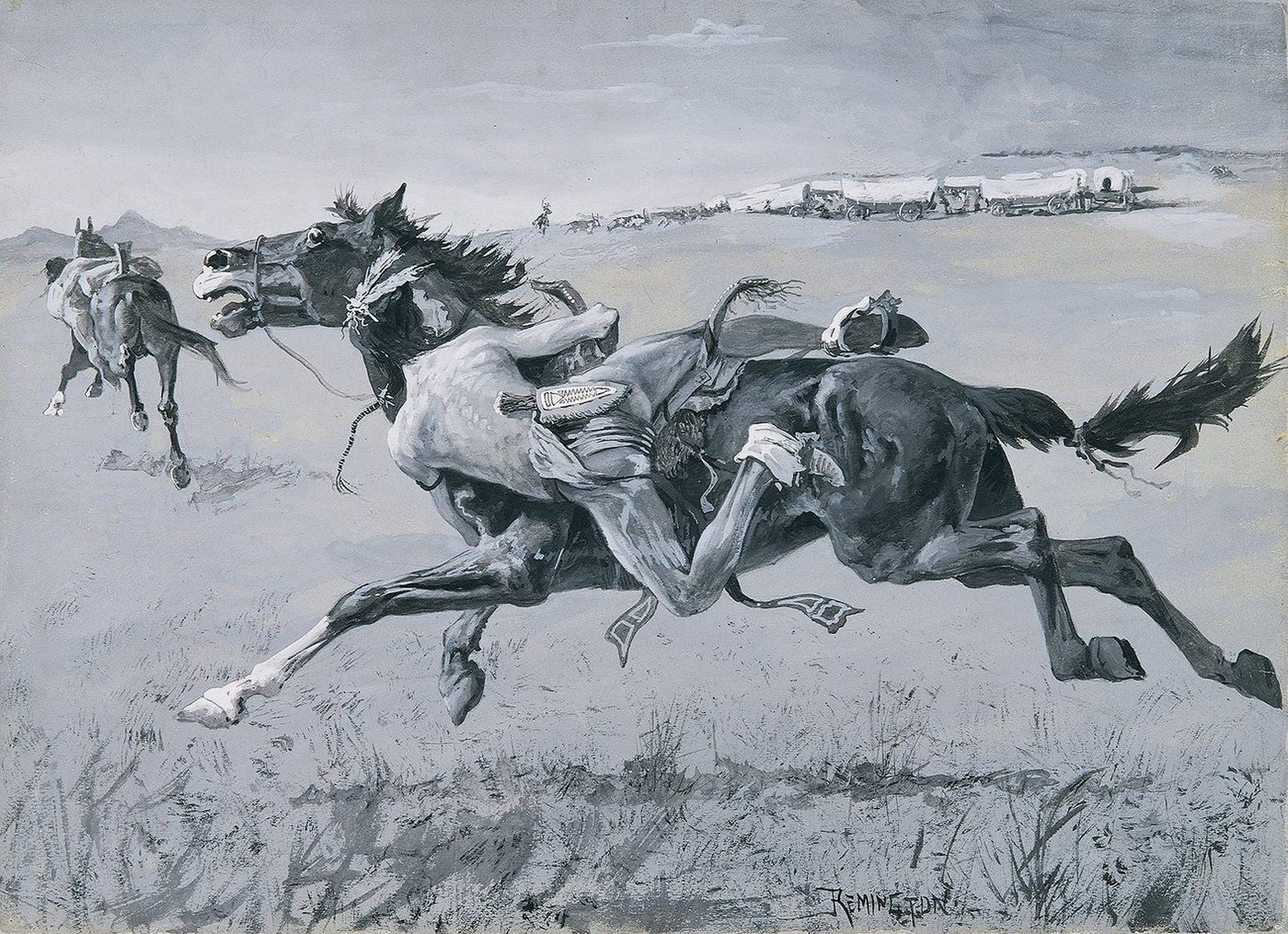 Kunstdruck A Peril of the Plains Frederic Remington Planwagen Pferd B A3 01942, (1 St) von OTTO