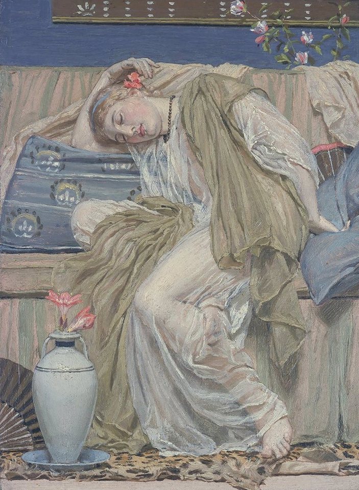 Kunstdruck A Sleeping Girl Albert Joseph Moore Schlafen Couch Kissen Blumen B A3, (1 St) von OTTO