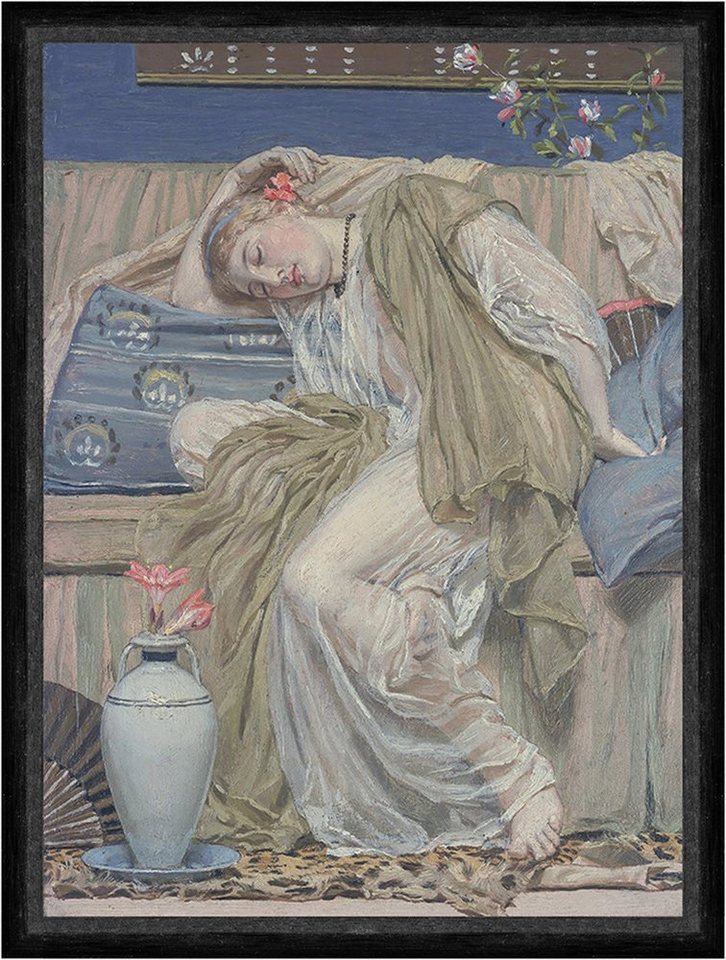 Kunstdruck A Sleeping Girl Albert Joseph Moore Schlafen Couch Kissen Blumen Faks_, (1 St) von OTTO