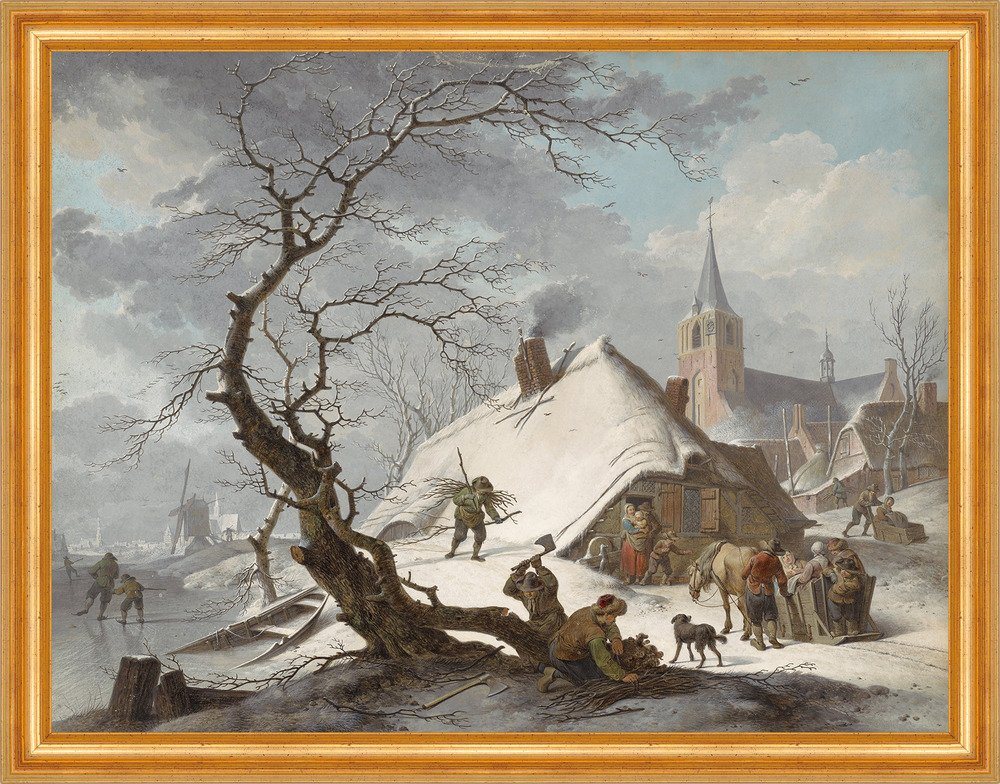 Kunstdruck A Winter Scene Hendrik Meyer Winter Stadt Kirche Schnee Dach B A3 0222, (1 St) von OTTO