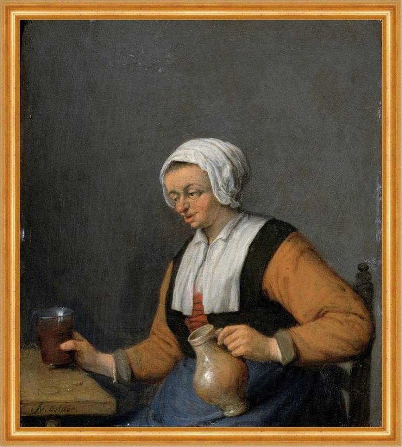 BillerAntik Kunstdruck A Woman with a Beer-jug Isaac van Ostade Bierkrug Kopftuch Frauen B A1, (1 St) von BillerAntik