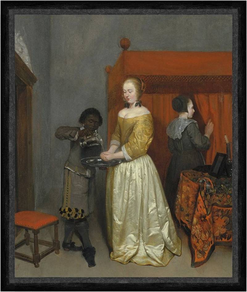 BillerAntik Kunstdruck A lady washing her hands Caspar Netscher Diener Adel Karaffe Faks_B 01, (1 St) von BillerAntik