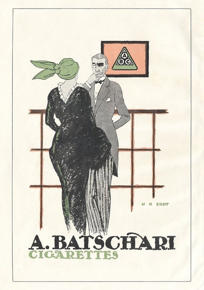 BillerAntik Kunstdruck A. Batschari Cigaretten H. R. Erdt Paar Frack Plakat Braunbeck Motor A, (1 St) von BillerAntik