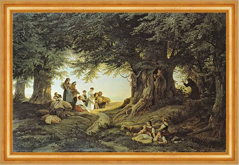 BillerAntik Kunstdruck Abendlandschaft Ludwig Richter Linden Allee Gemeinschaft Natur H A3 02, (1 St) von BillerAntik
