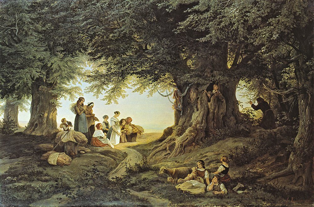 BillerAntik Kunstdruck Abendlandschaft Ludwig Richter Linden Allee Gemeinschaft Natur H A3 02, (1 St) von BillerAntik