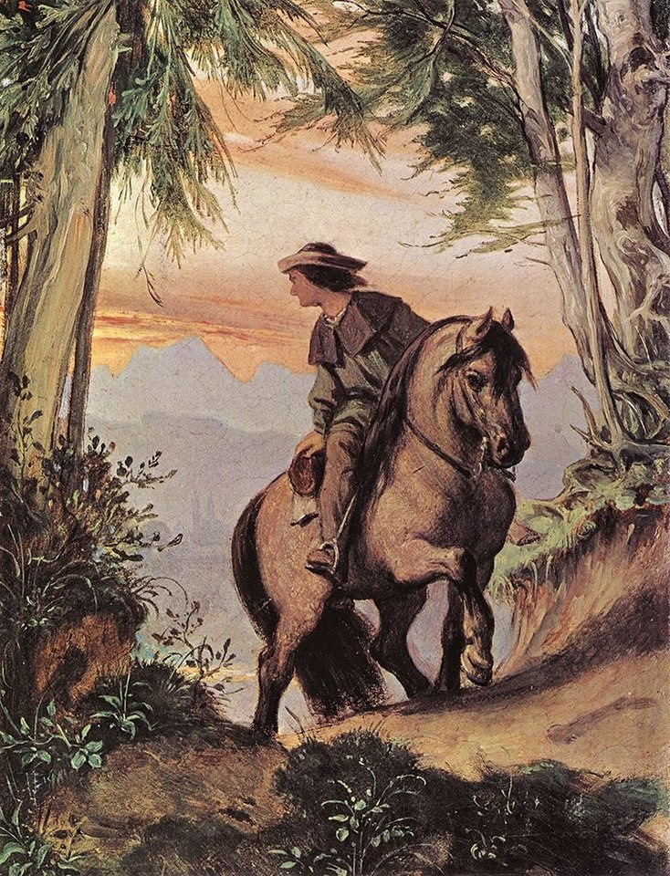 BillerAntik Kunstdruck Abschied vom Tale Moritz von Schwind Pferd Reiter Natur Abend H A3 015, (1 St) von BillerAntik