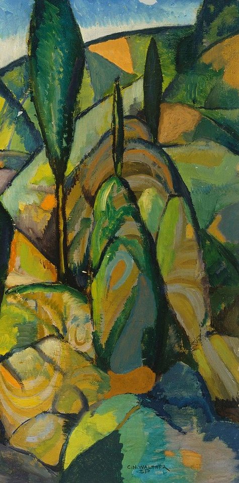 BillerAntik Kunstdruck Abstract Landscape Charles H. Walther Bäume Hügel Wiesen Blätter B A3, (1 St) von BillerAntik