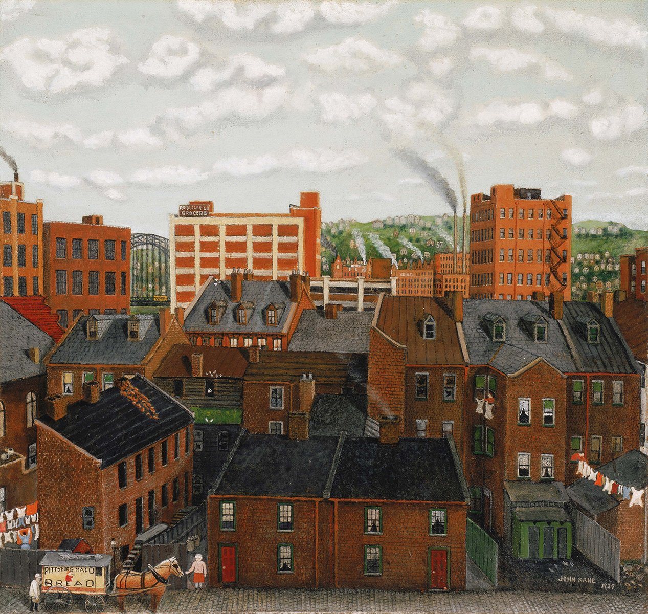 BillerAntik Kunstdruck Across the Strip John Kane Stadt Dächer Wolken Häuser Kamin Qualm B A3, (1 St) von BillerAntik