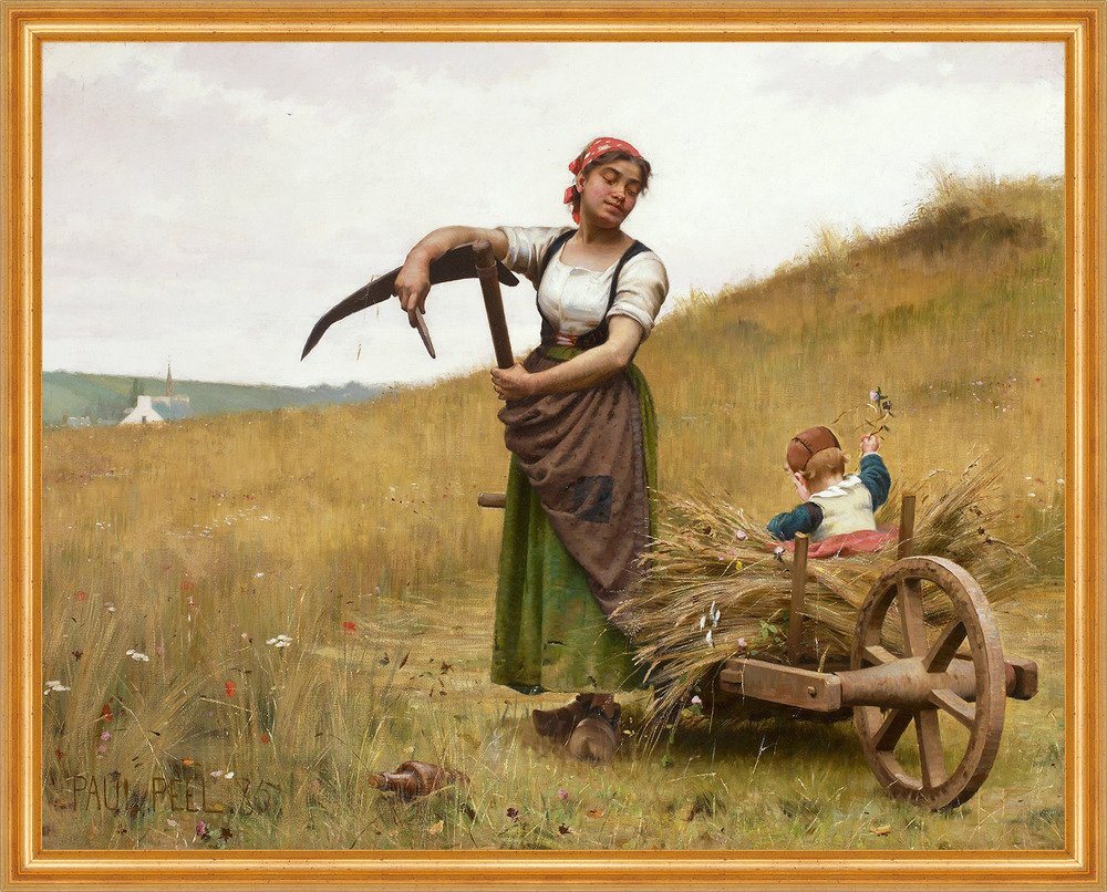 BillerAntik Kunstdruck Adoration Paul Peel Feld Ernte Sense Karren Kinder Mutter B A2 03039 G, (1 St) von BillerAntik