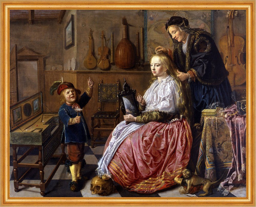 BillerAntik Kunstdruck Allegory of Vanity Jan Miense Molenaer Frisur Haare Spiegel Eitel B A2, (1 St) von BillerAntik