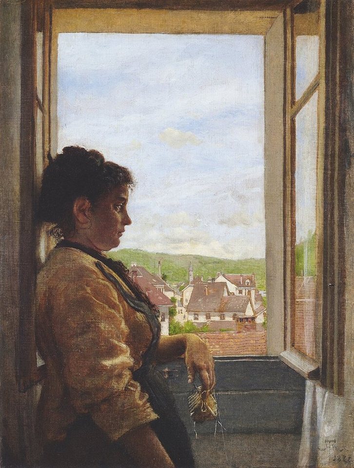 BillerAntik Kunstdruck Am Fenster Hans Thoma Cella Ehefrau Säckingen bürgerlich Alltag H A3 0, (1 St) von BillerAntik