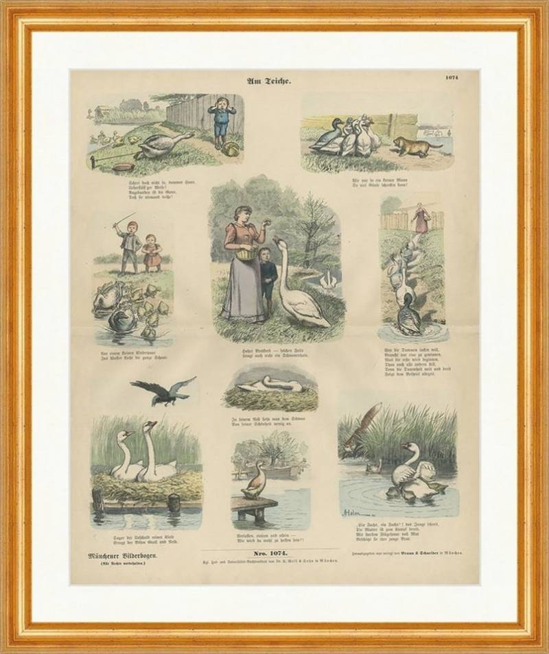 BillerAntik Kunstdruck Am Teiche A. Holm Gans Kinder Schwan Wasser Münchener Bilderbogen 1074, (1 St) von BillerAntik