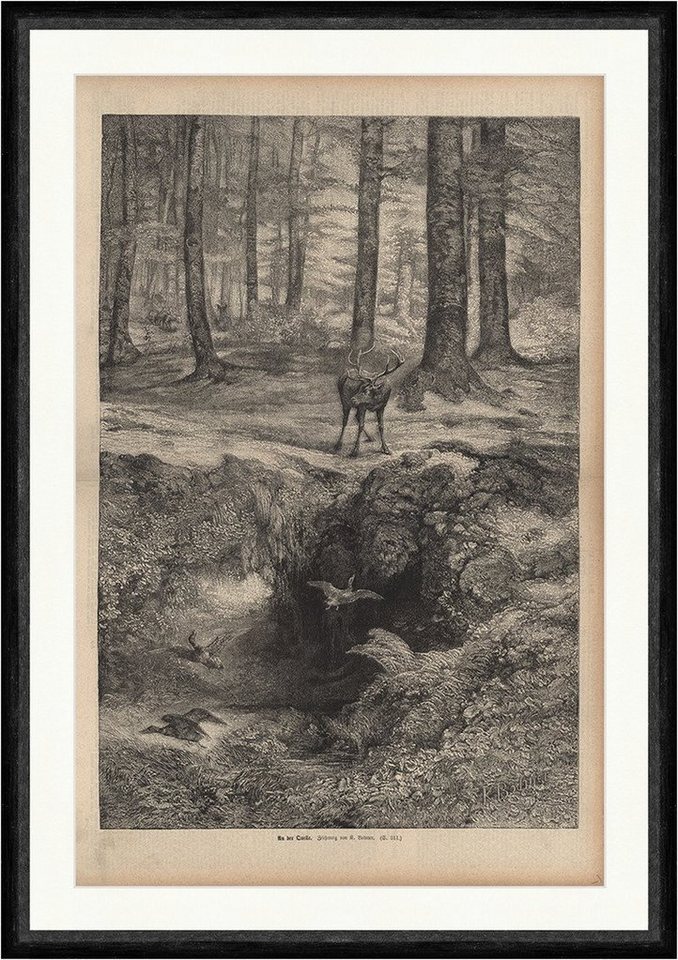 BillerAntik Kunstdruck An der Quelle Bodmer Hirsch Ente Wald Teich Moos Bach Laub Faksimile_C, (1 St) von BillerAntik