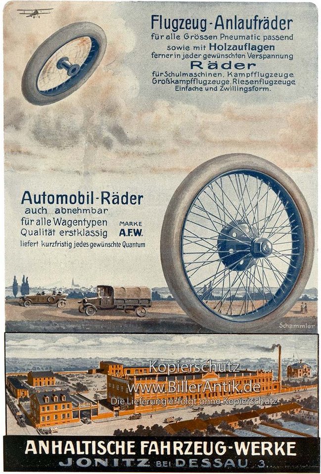BillerAntik Kunstdruck Anhaltische Fahrzeug Werke Jonitz Räder Dessau Auto Plakat Motor A1 1, (1 St) von BillerAntik