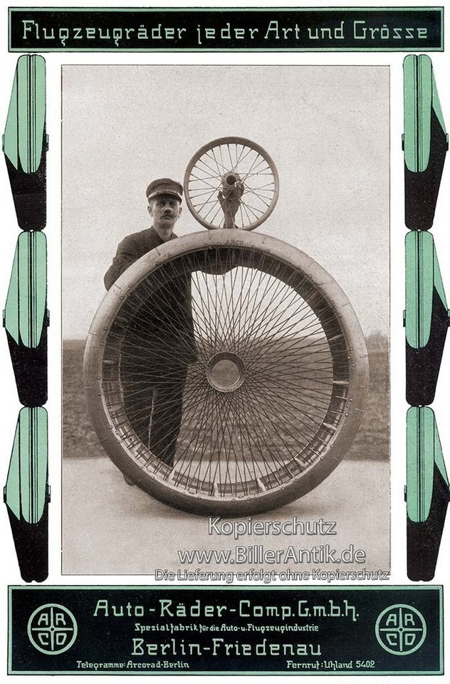BillerAntik Kunstdruck Arco Auto Räder Comp. GmbH Flugzeugräder Berlin Rad Plakat Motor A2 0, (1 St) von BillerAntik