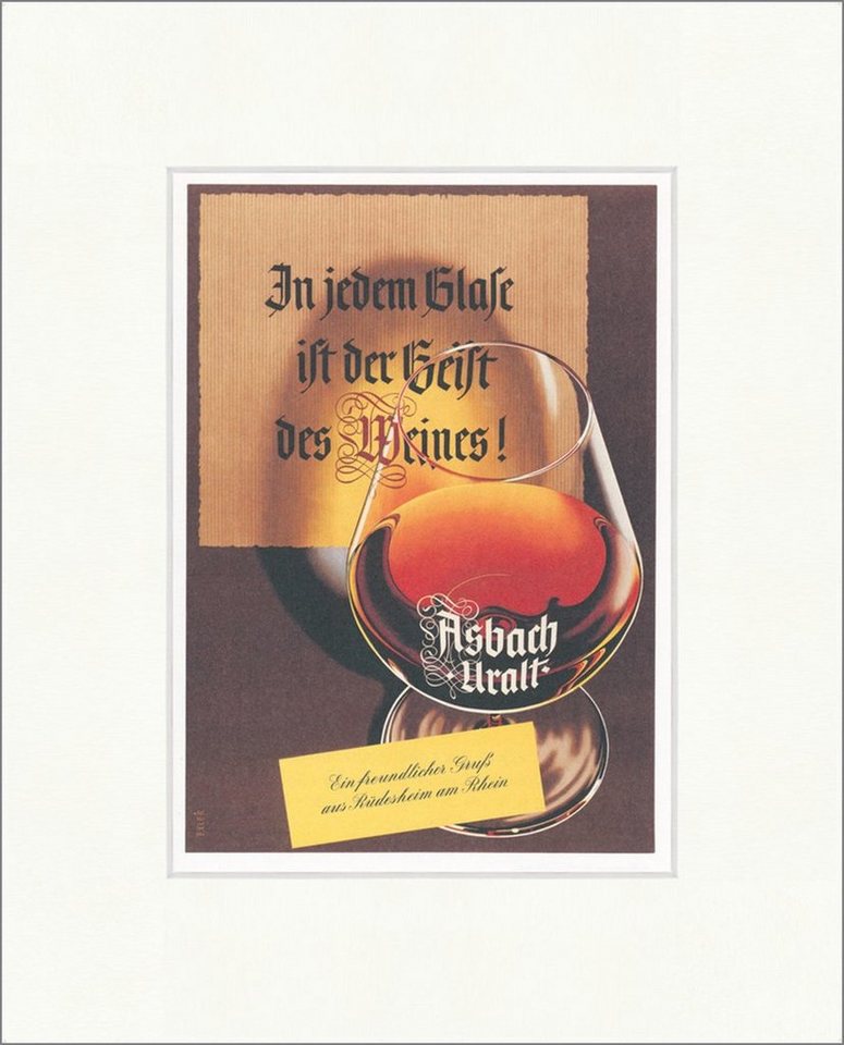BillerAntik Kunstdruck Asbach Uralt Weinbrand Rhein Rüdesheim Werbung Glas Kunstdruck Plakatw, (1 St) von BillerAntik