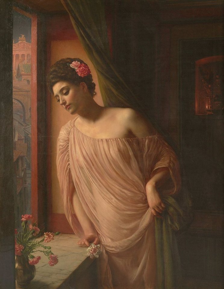 BillerAntik Kunstdruck Asterie Edward Poynter Frauen Haarschmuck Blumen Fenster Sims Vase B A, (1 St) von BillerAntik
