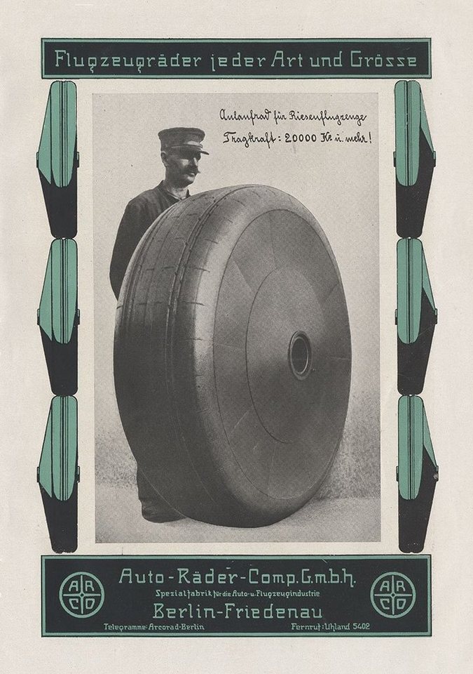 BillerAntik Kunstdruck Auto Räder Comp. GmbH Flugzeugräder Berlin Plakat Braunbeck Motor A2 3, (1 St) von BillerAntik