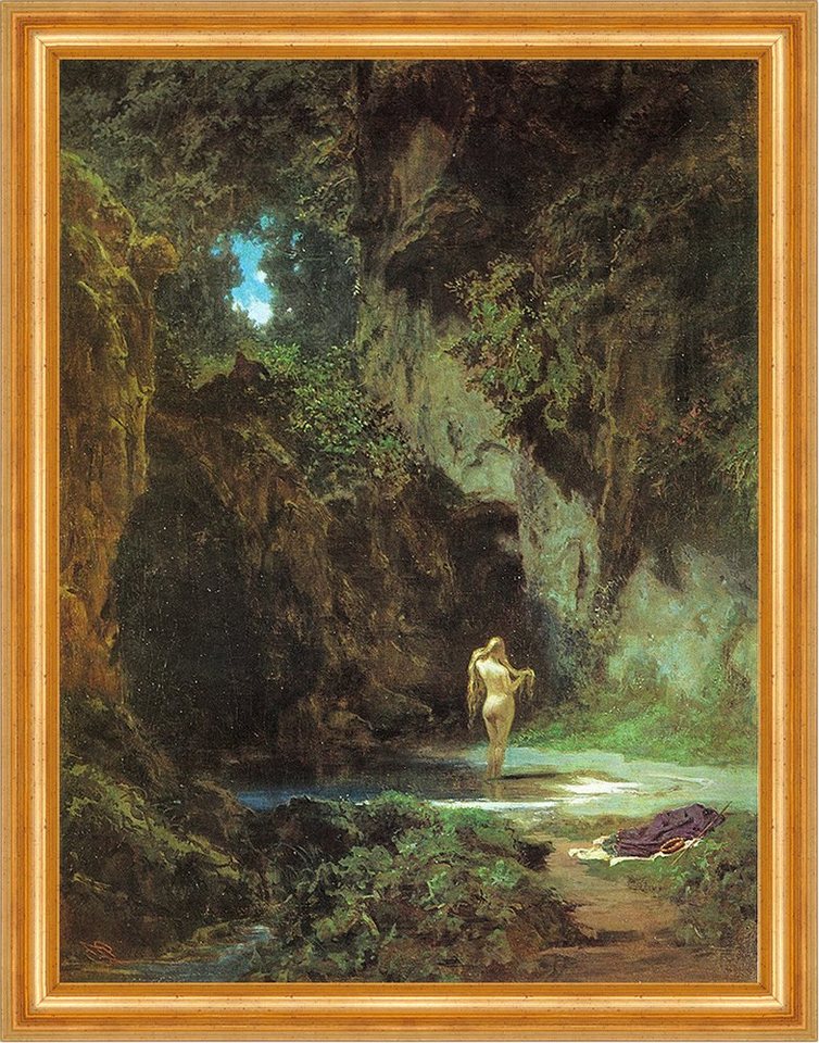 BillerAntik Kunstdruck Badende Nymphe Carl Spitzweg Wald Teich Lichtung Akt Rücken H A3 0526, (1 St) von BillerAntik